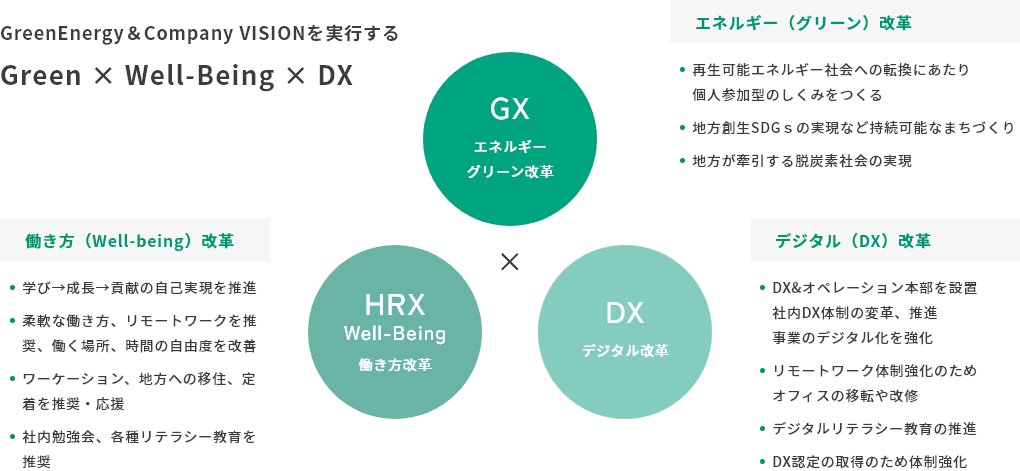GreenEnergy＆Company VISIONを実行する Green × Well-Being × DX